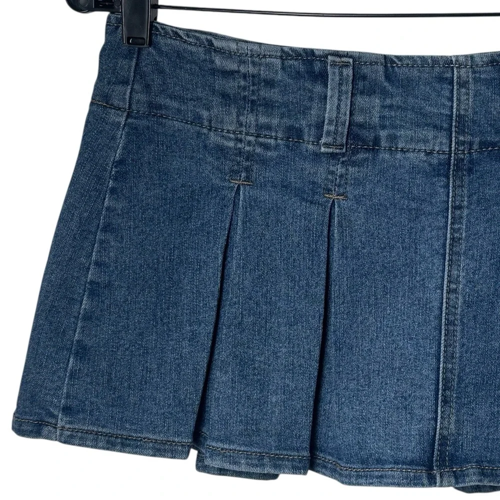 Y2K Almost Famous‎ Micro Mini Denim Pleated Skort Low Rise Grunge Skater S